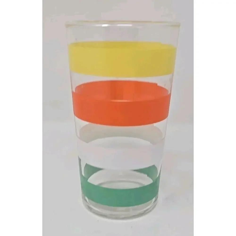Vintage‎ Juice Glasses Yellow Orange White Green Stripe U186